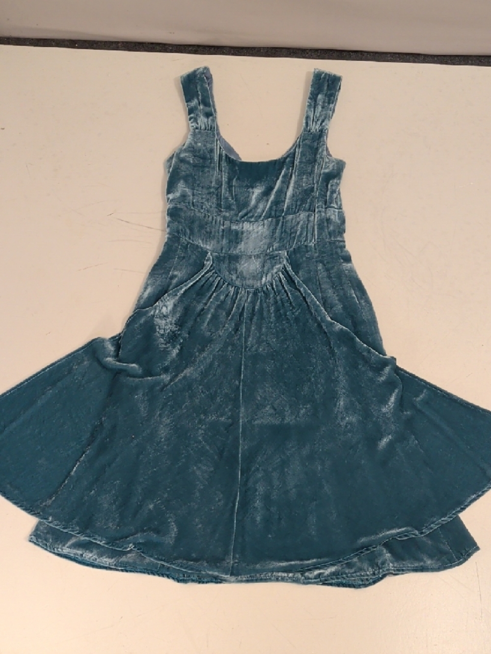Bergdorf Goodman Draped Style w Plunge Neckline Aqua Blue Shimmer Velvet Dress - Picture 10 of 16